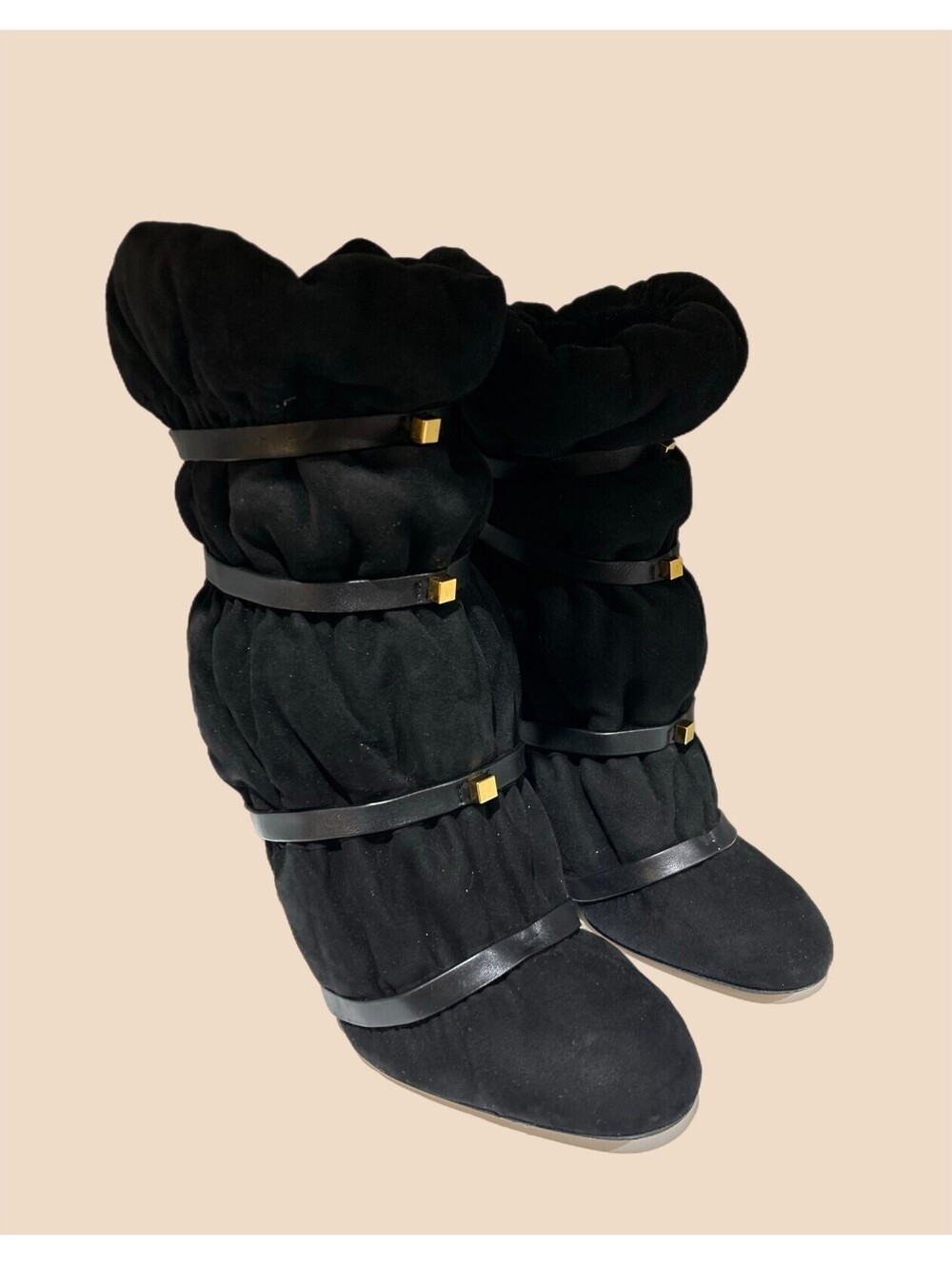 RARE Stuart Weitzman Black Duvet Stud Collectable Wedge Booties Size 7